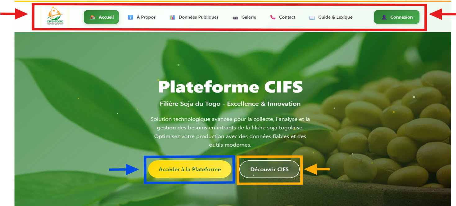 Page d'accueil de la plateforme
